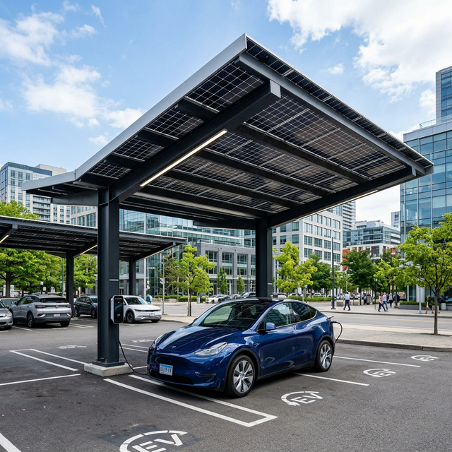 Solar carport with EV charging station