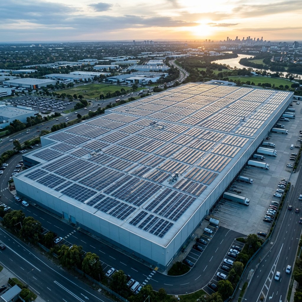 Commercial rooftop solar array installation